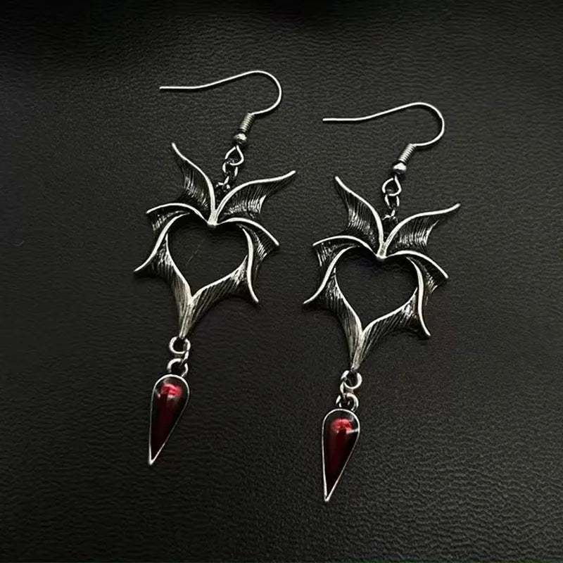 Gothic Heart Flame Drop Earrings