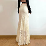 Fairycore Ivory Lace Flared Maxi Skirt