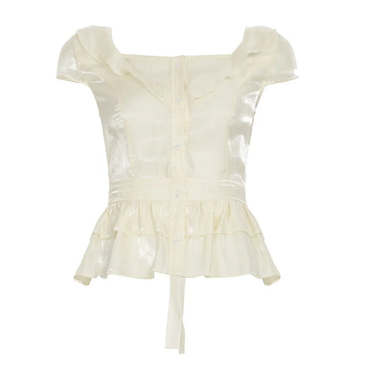 Fairycore Iridescent Ruffle Peplum Shirt