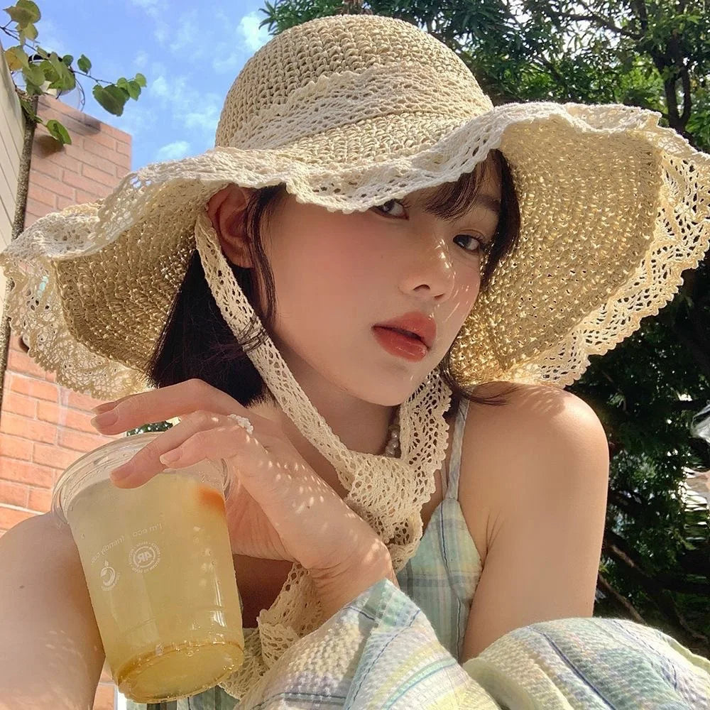 Cottagecore Crochet Lace Wide Brim Sun Hat