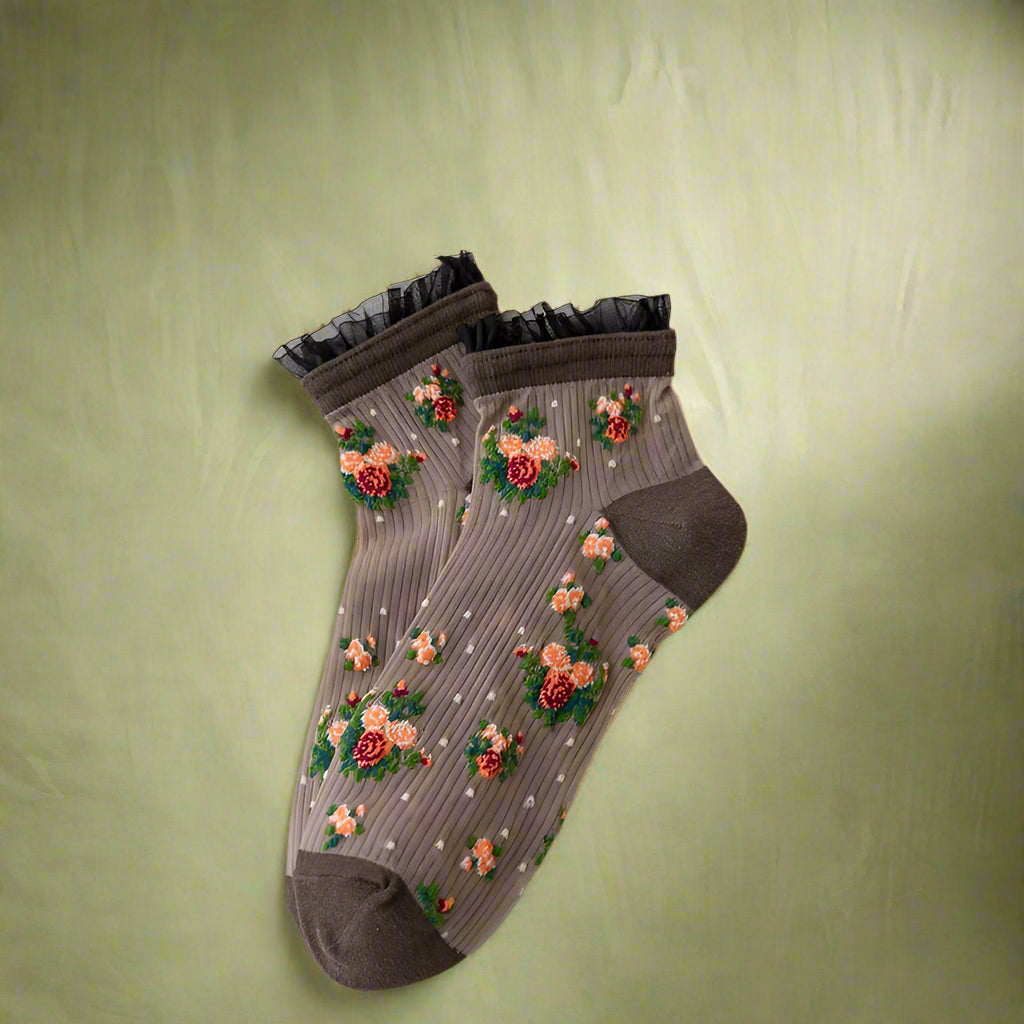 Cottagecore Floral Ruffle Ankle Socks cottagecoreclothes
