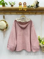 Mori Girl Floral Trim Eyelet Sweater