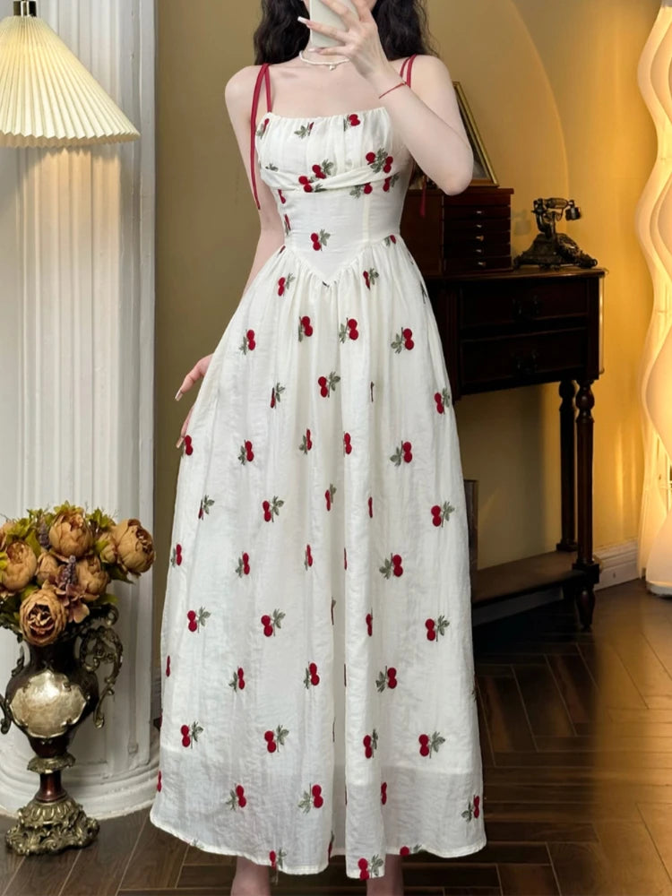 Vintage Sweetheart Cherry Embroidered Dress