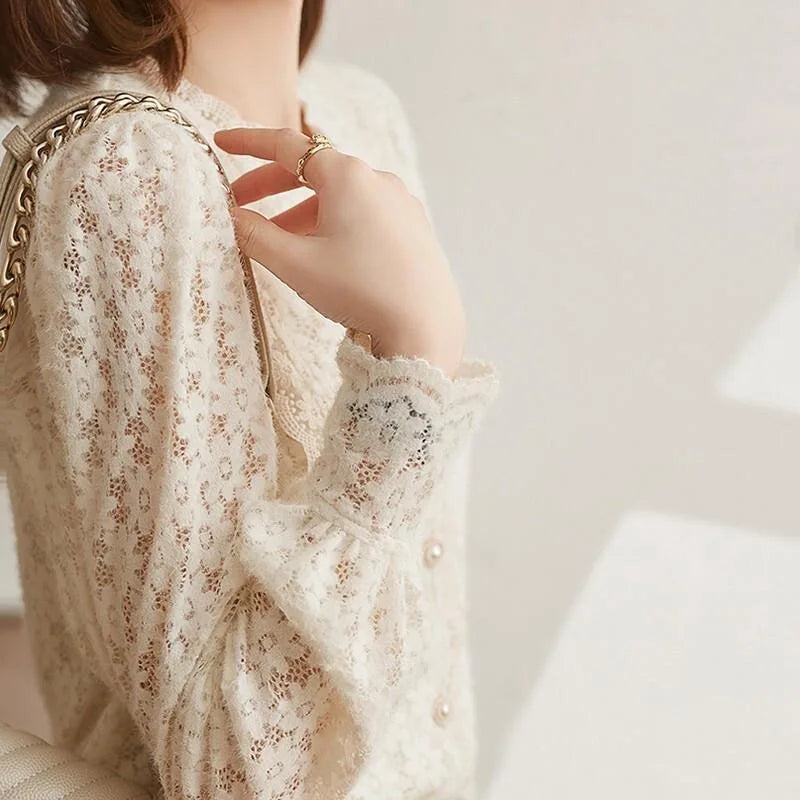 Vintage Pearl Button Lace Blouse