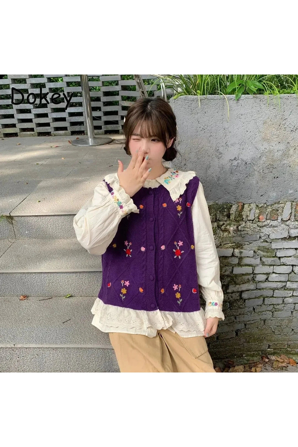 Vintage Embroidery Fall Sweater Vest cottagecoreclothes