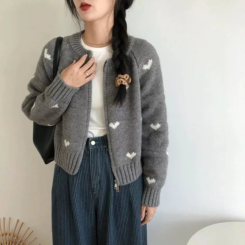 Heart Knit Zip Cardigan