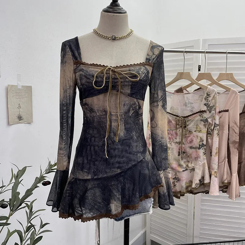 Fairy Grunge Smoked Mirror Mesh Corset Top