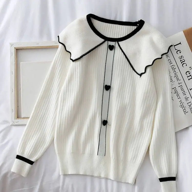 Vintage Contrast-Trim Ribbed Knit Sweater