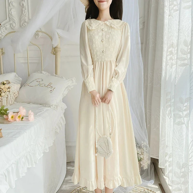 Cottagecore Pan Collar Midi Dress