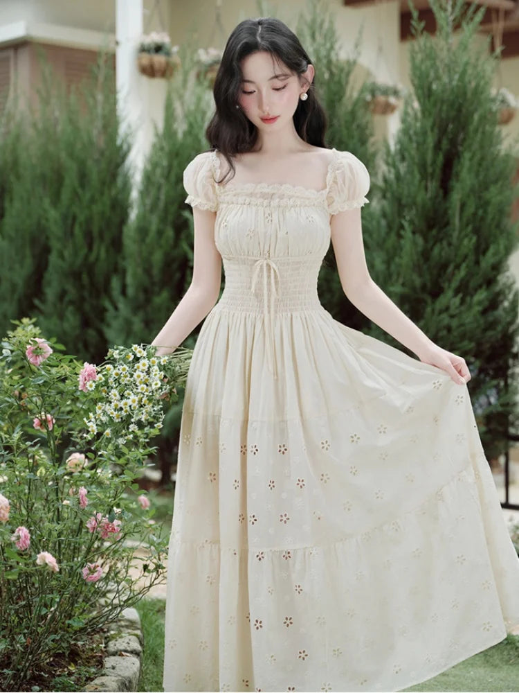 Prairie Cream Eyelet Puff Sleeve Midi Dress