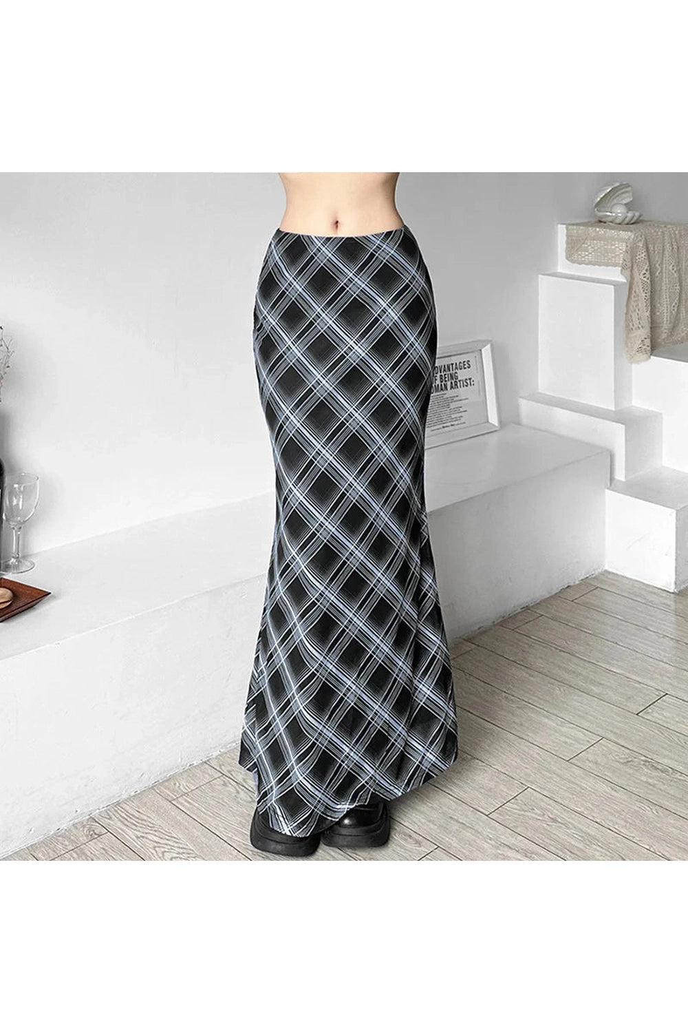 Black and Blue Plaid Maxi Skirt