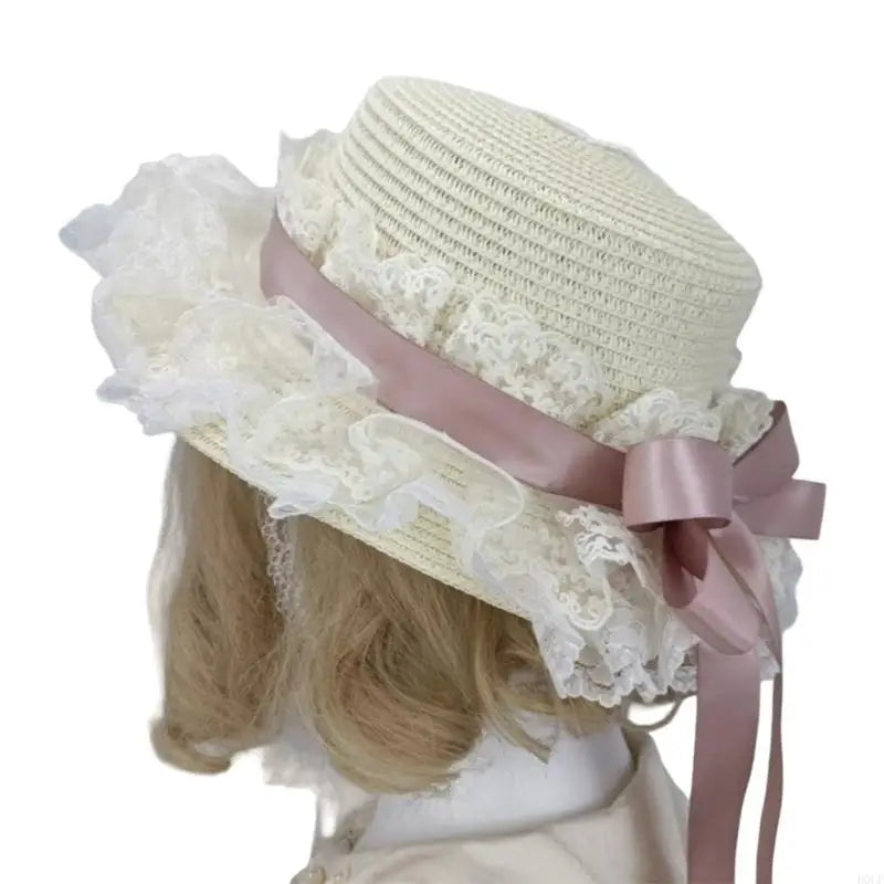 Prairie Lace Ruffle Satin Bow Straw Ring