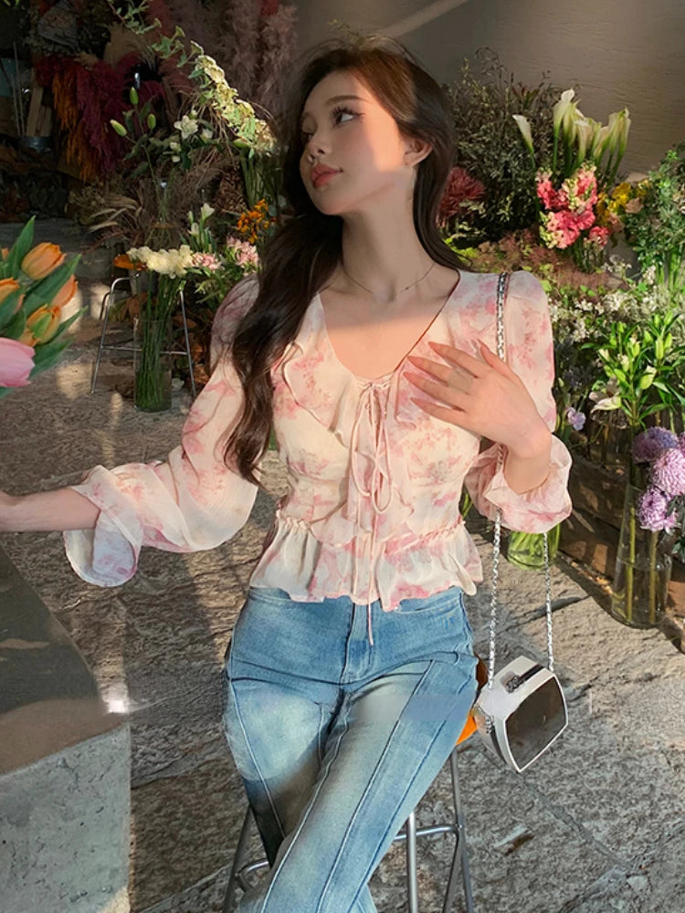 Fairycore Blossom Bell Sleeve Blouse