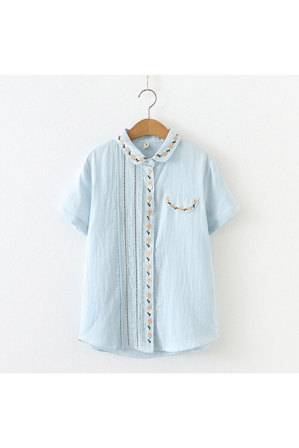 Cottagecore Floral Embroidery Lapel Shirt cottagecoreclothes