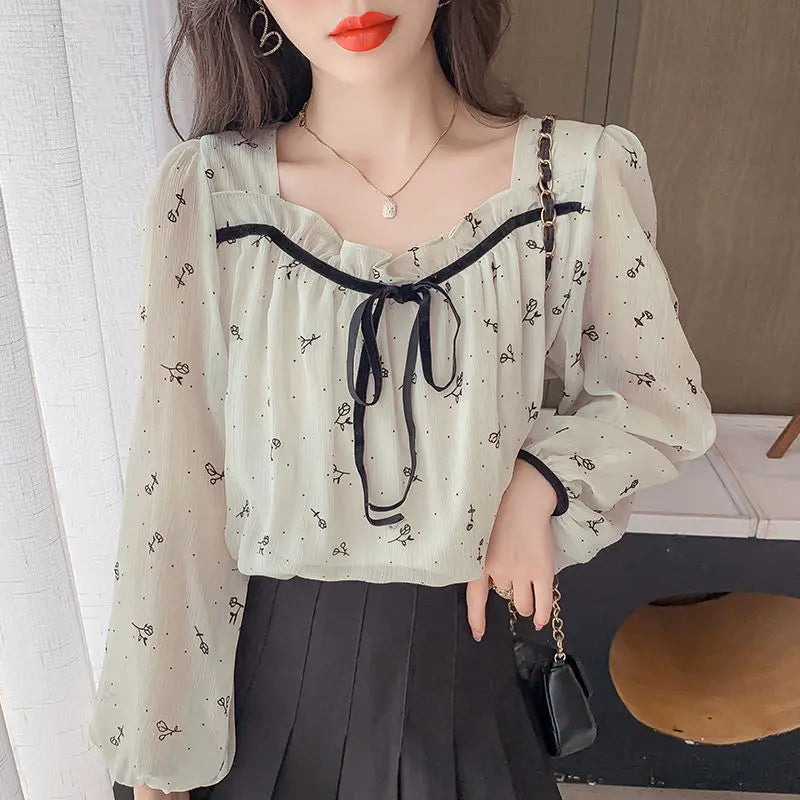 Vintage Bow-Tie Sheer Blouse