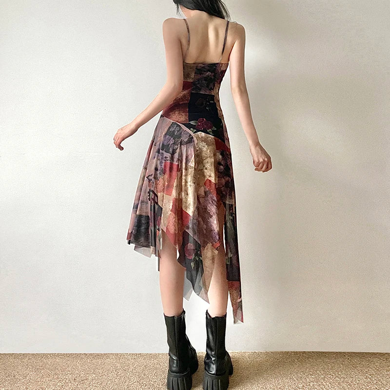 Grungecore Distressed Midi Slip Dress