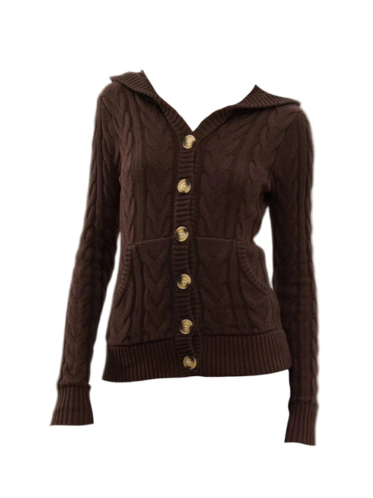 Dark Cottagecore Woodland Cable-Knit Hooded Cardigan