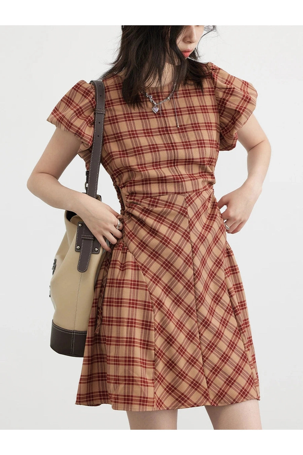 Retro High Waisted Plaid Dress