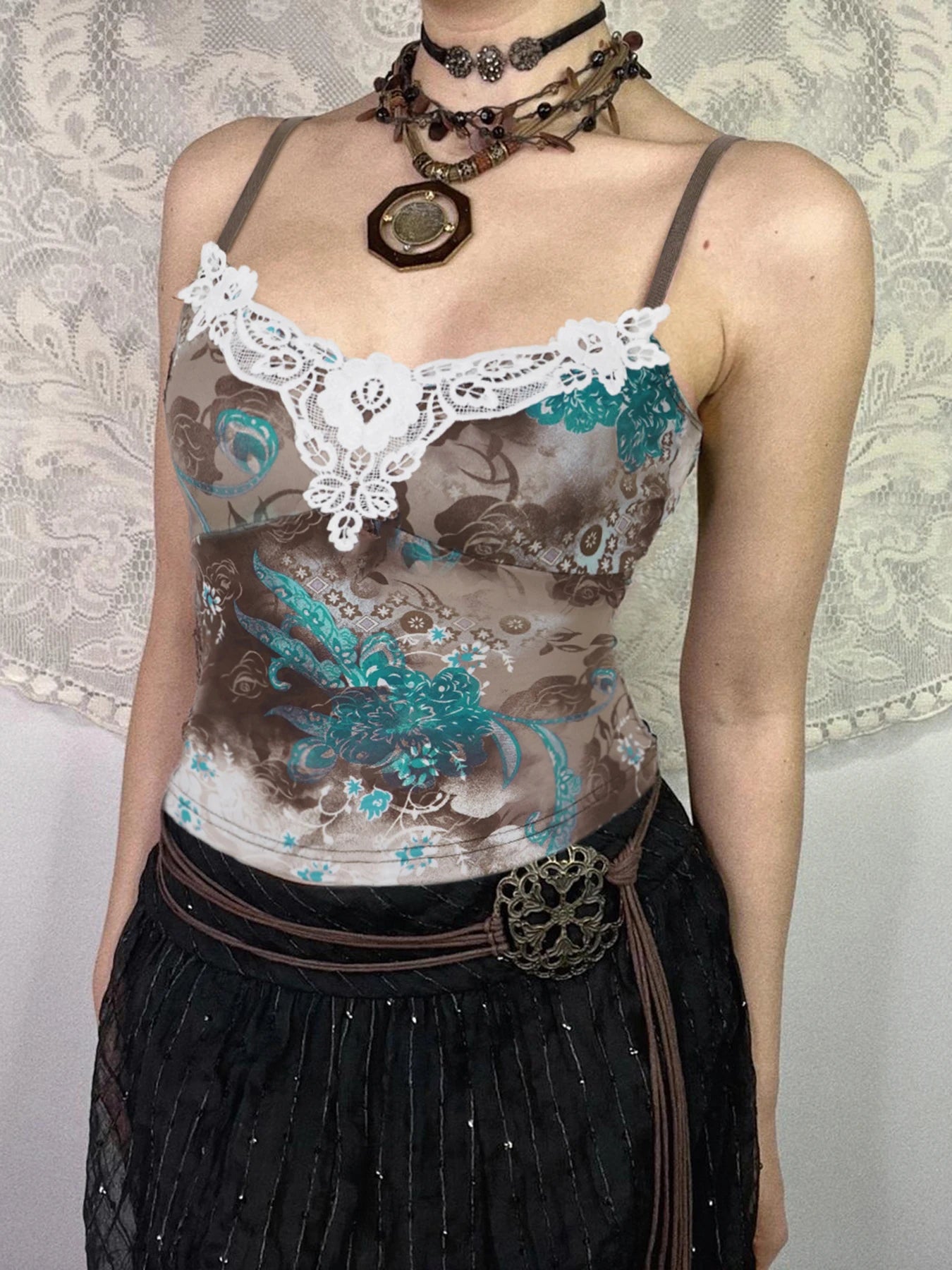 Fairy Grunge Dragon Lace Trim Cami Top