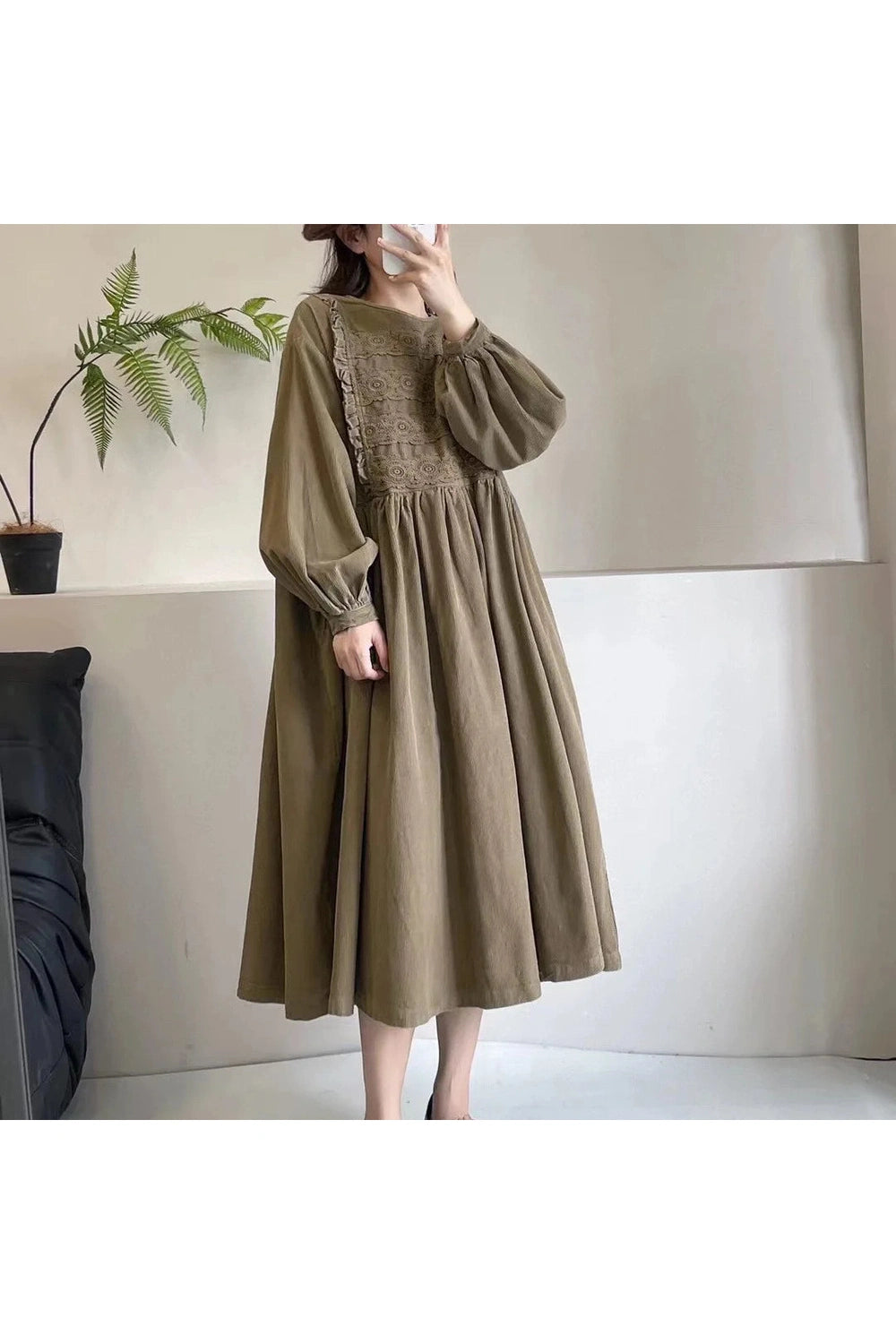 Mori Ruffled Corduroy Dress