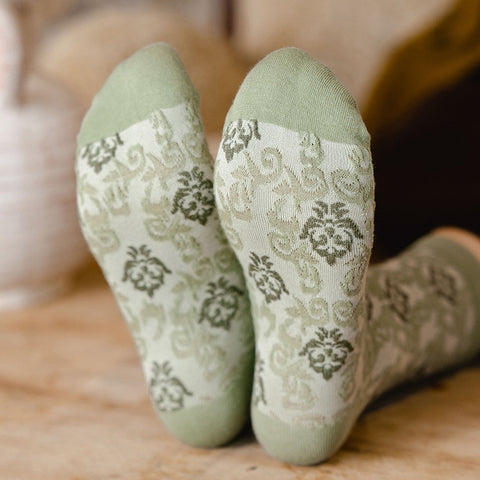 Cottagecore Green Embroidery Socks