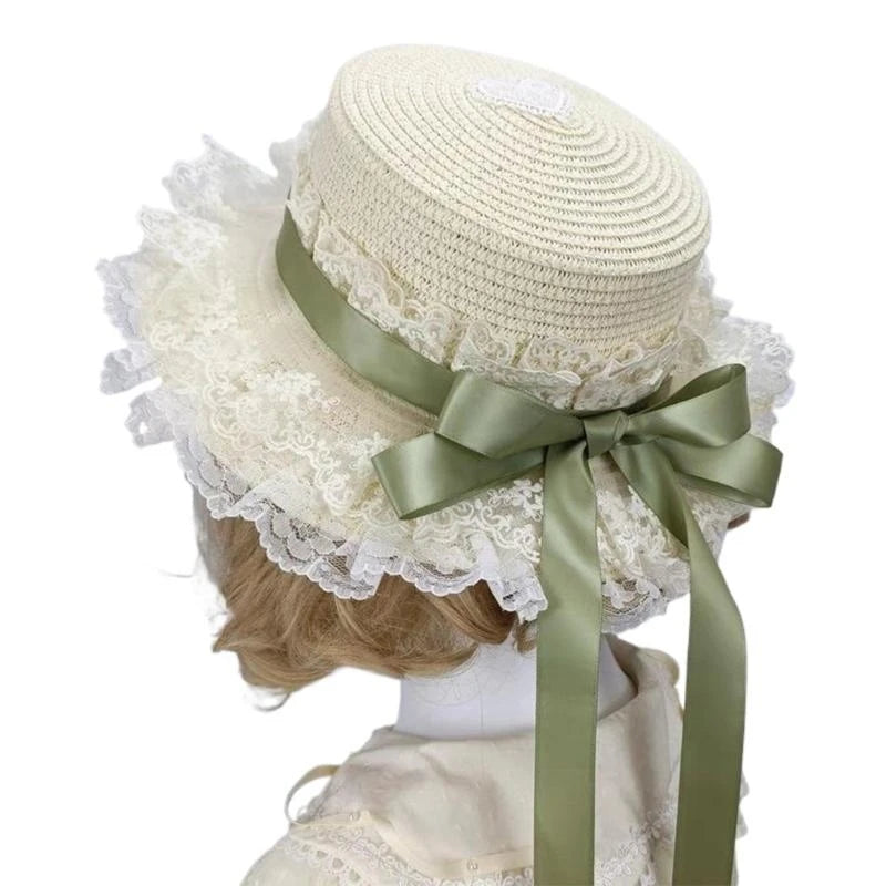 Prairie Lace Ruffle Satin Bow Straw Ring