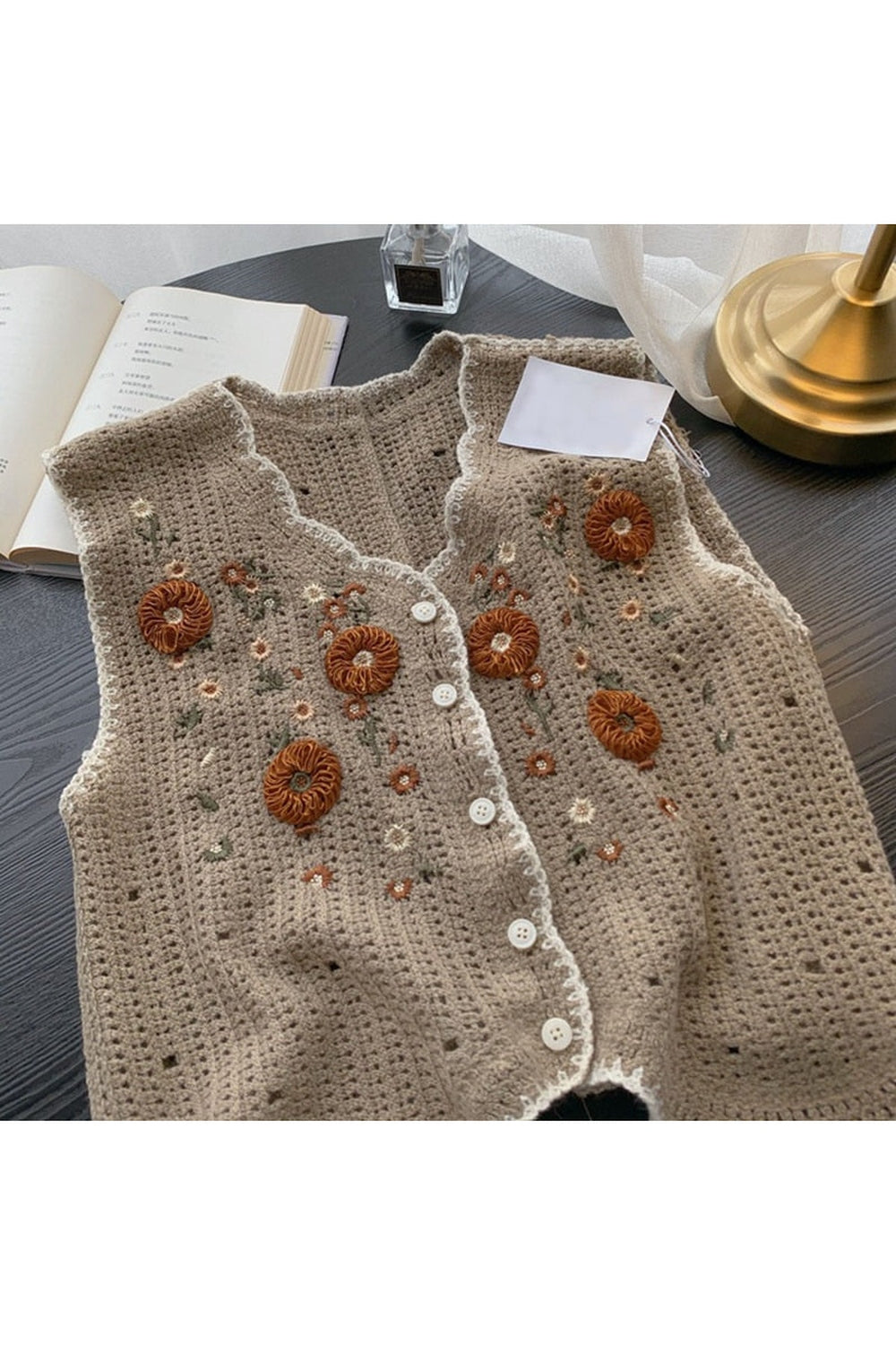 Embroidered Crochet Flower Vest