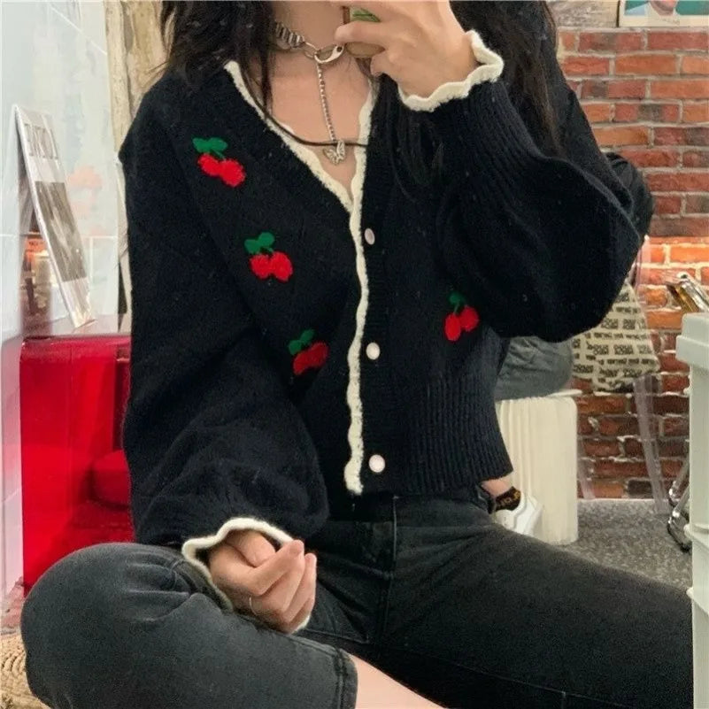 Vintage Aesthetic Blossom Knit Cardigan