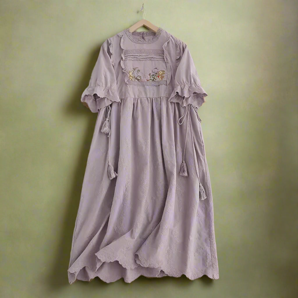 Cottagecore Floral Embroidered High Neck Dress cottagecoreclothes