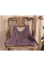 Plaid Cotton Linen Fall Vest Coat