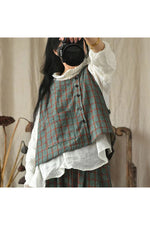 Plaid Cotton Linen Fall Vest Coat