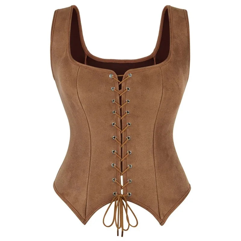 Goblincore Rustic Brown Lace-Up Corset