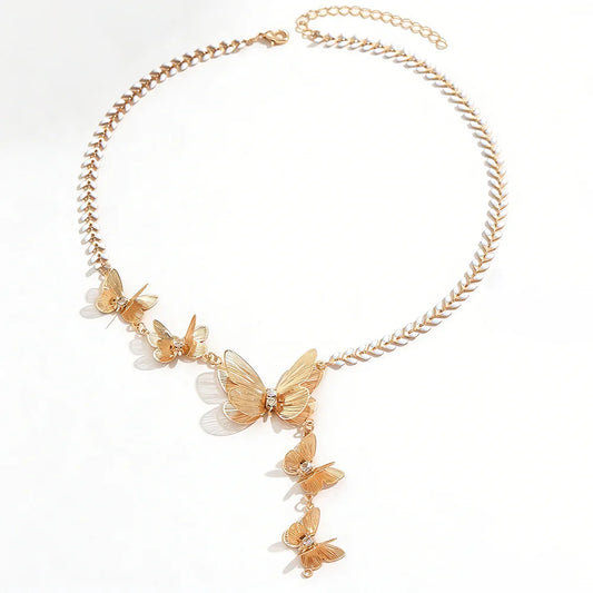 Fairycore Golden Migration Cascade Butterfly Necklace