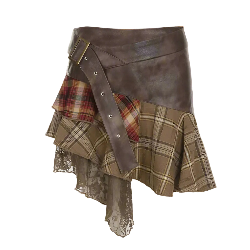 Grunge Layers Plaid Skirt cottagecoreclothes