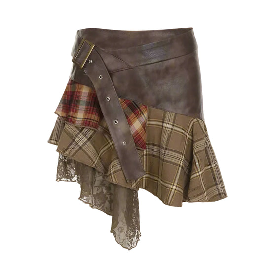 Grunge Layers Plaid Skirt cottagecoreclothes