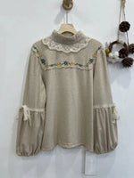 Mori Girl Embroidered Lace Yoke Blouse