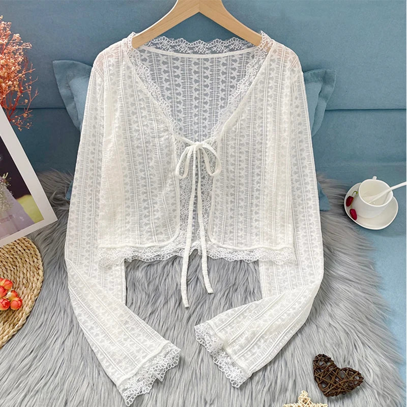 Fairycore Lace-Tied Bell Sleeve Cardigan