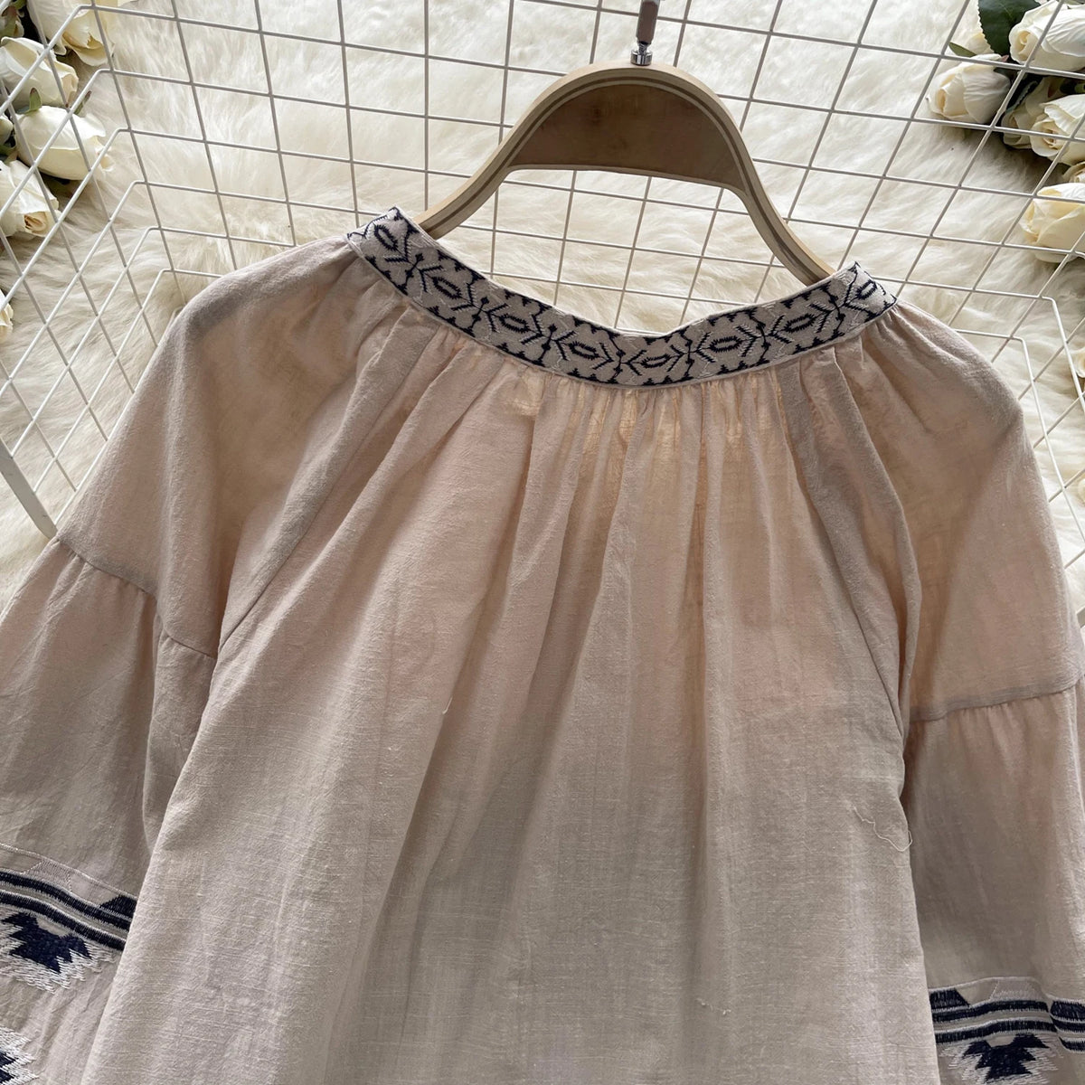 Boho Embroidered Tassel Peasant Blouse