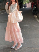 Fairycore Pink Ruffled Midi Dress