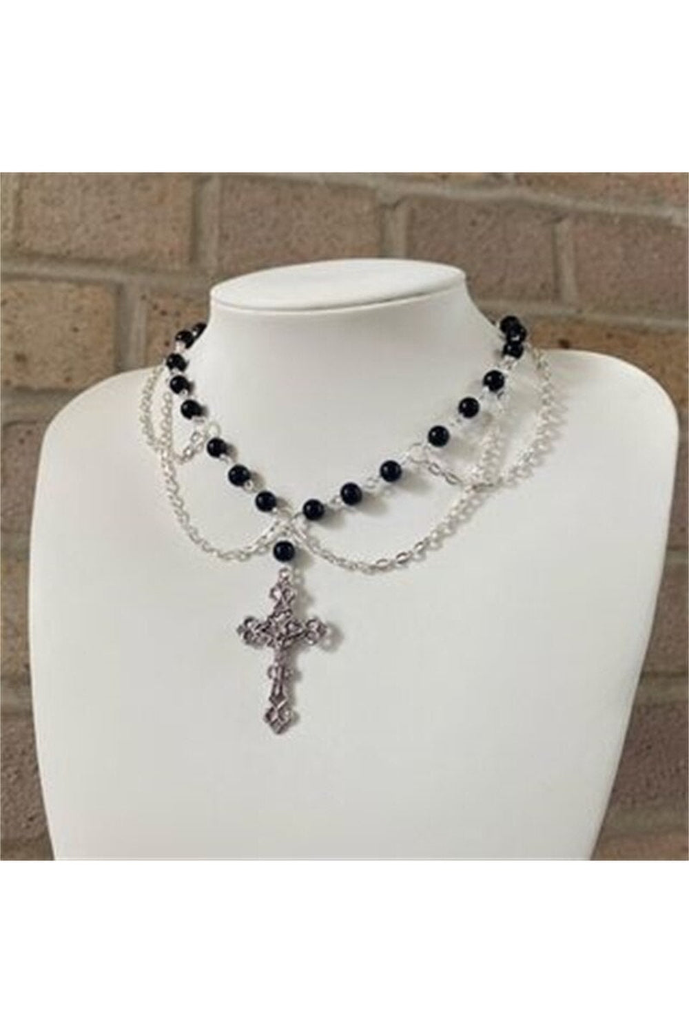 Cottagecore Cross Rosary Layered Necklace cottagecoreclothes