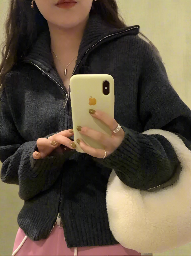 Retro Cozy Zip-Up Knit Sweater cottagecoreclothes