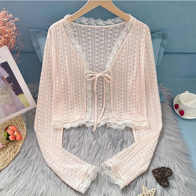 Fairycore Lace-Tied Bell Sleeve Cardigan