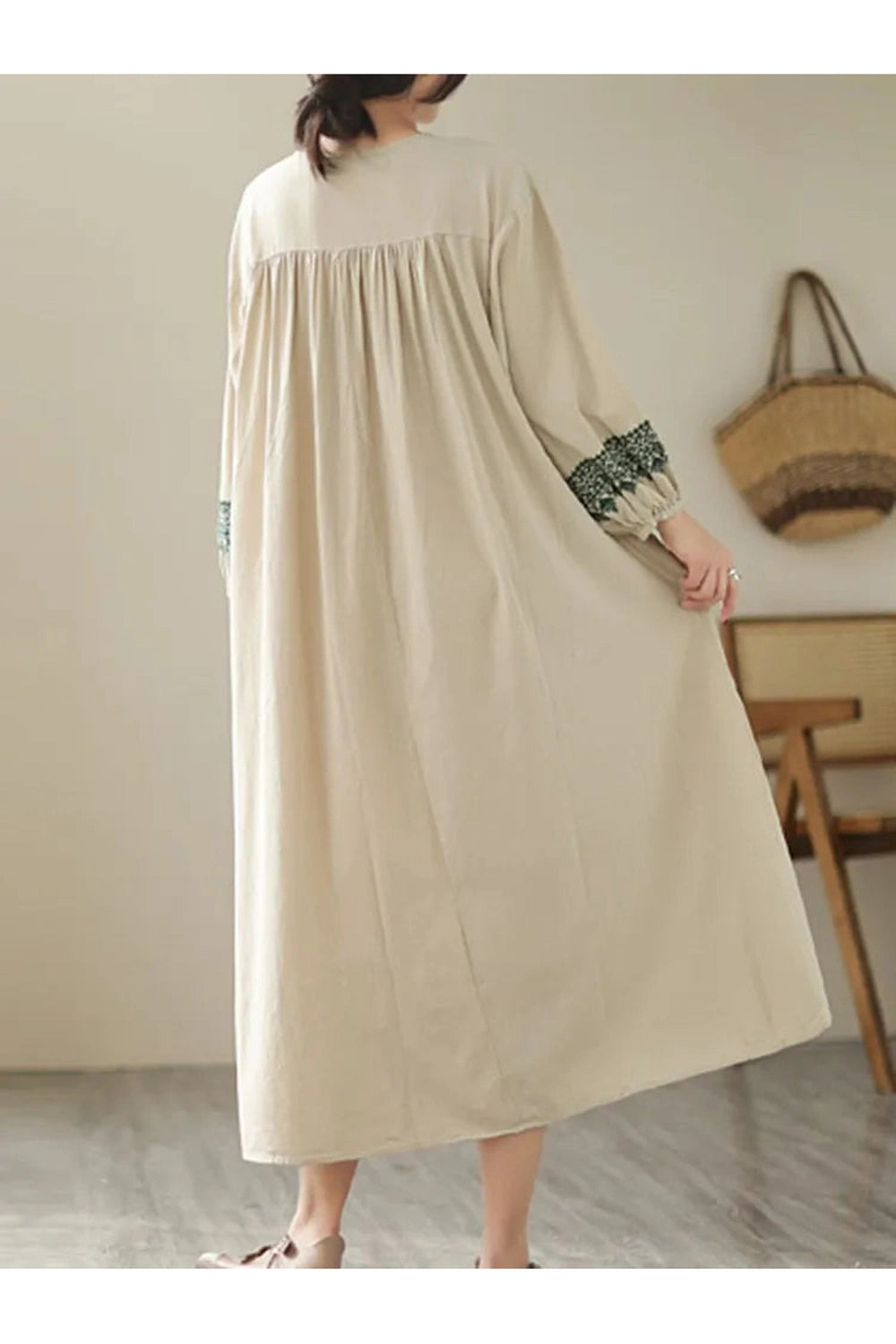 Geometric Embroidery Cotton Dress cottagecoreclothes