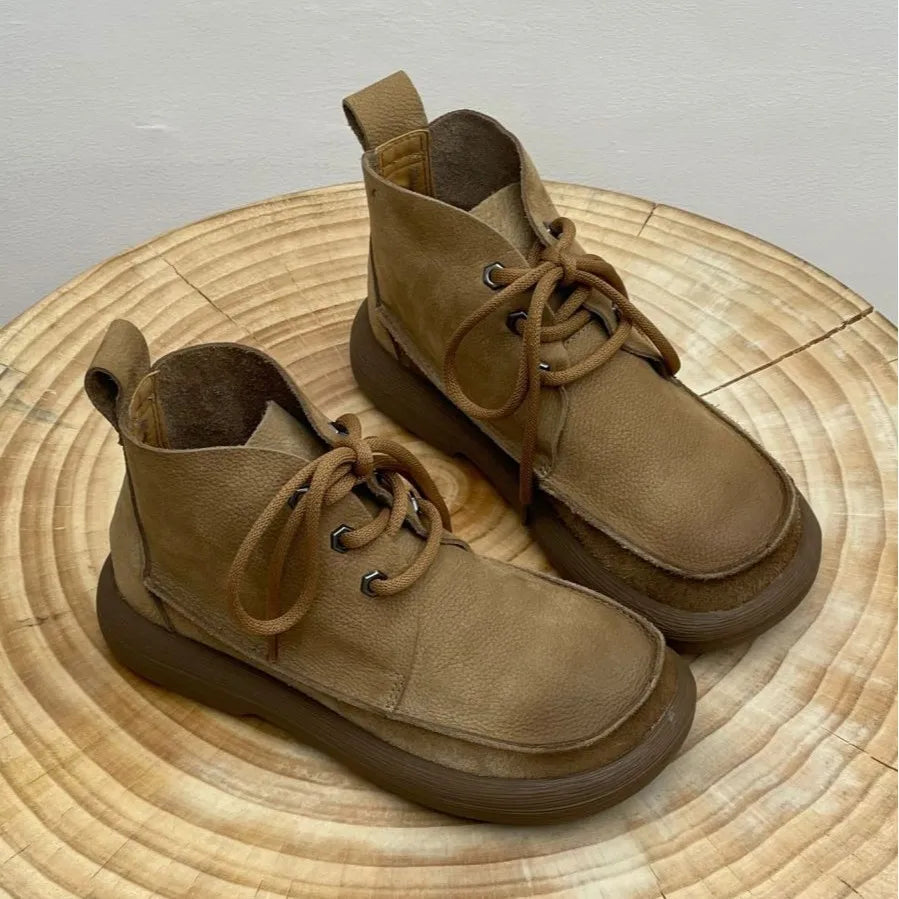 Goblincore Worn Earth Lace-Up Ankle Boot