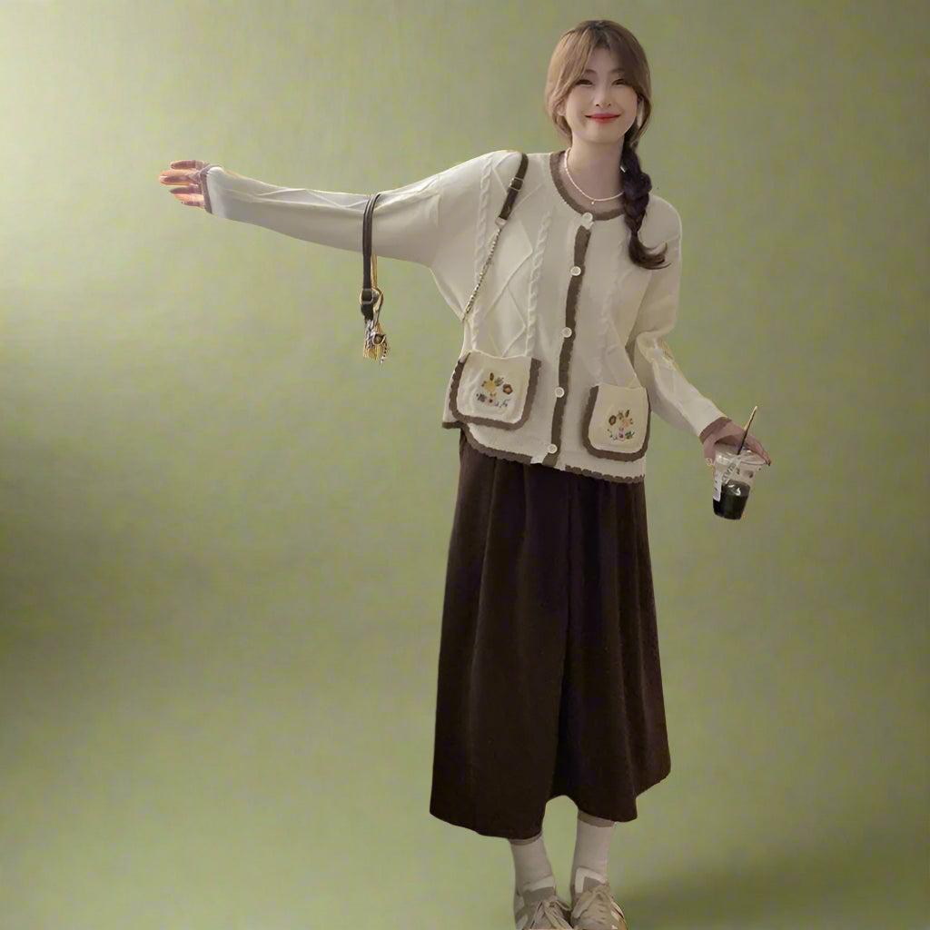 Cottagecore Floral Patch Pocket Knit Cardigan cottagecoreclothes