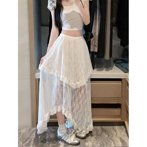 Asymmetrical White Lace Skirt