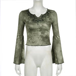 Goblincore Mystical V-Neck Bell Sleeve Top