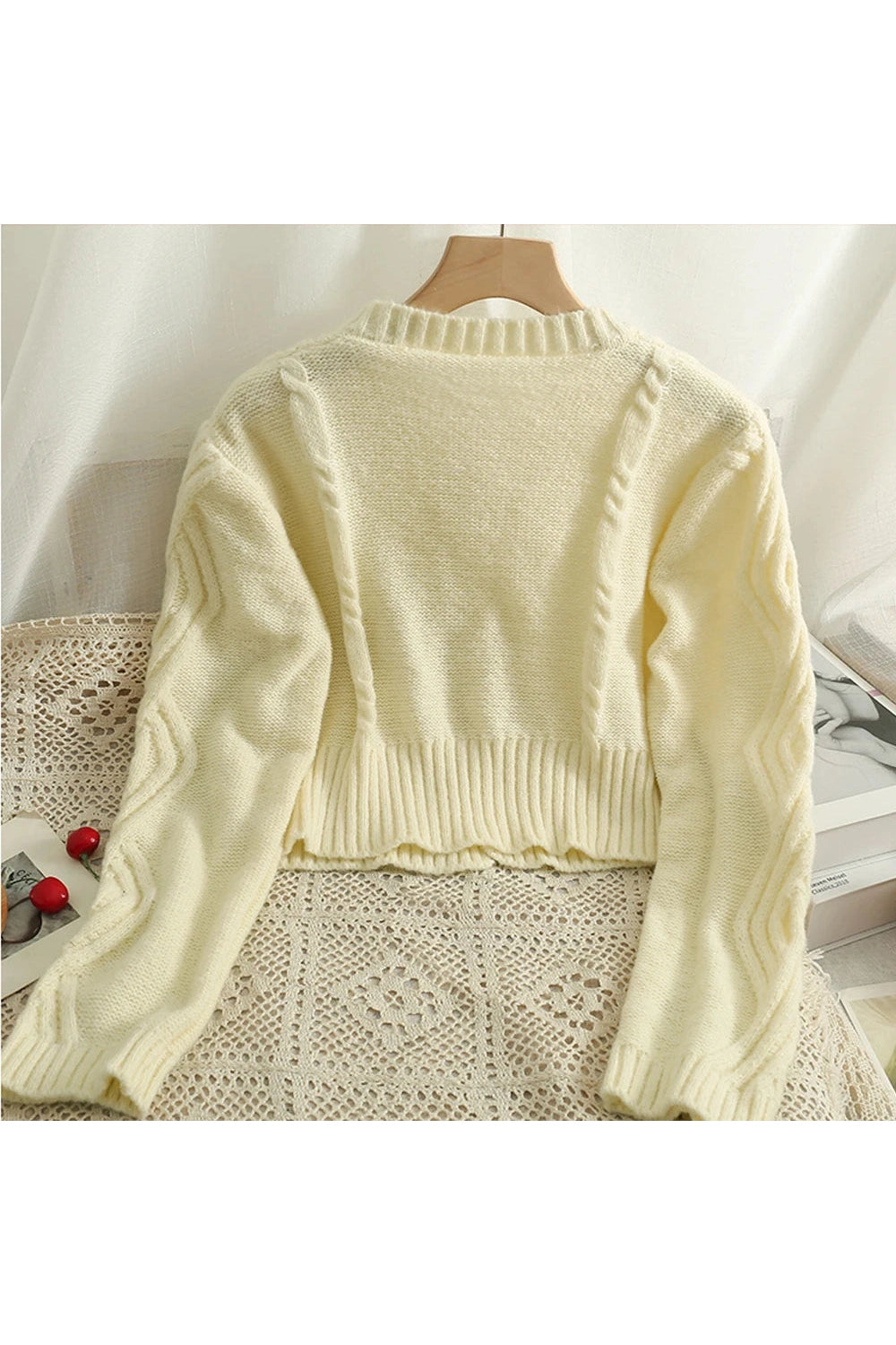Cherry Cheer Cable Knit Fall Cardigan cottagecoreclothes