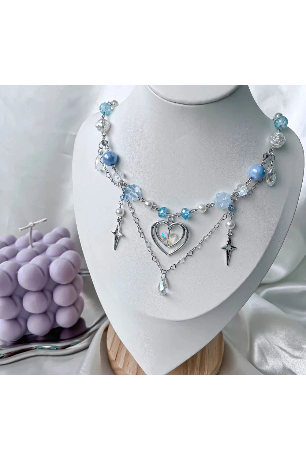 Blue Heart Beaded Necklace