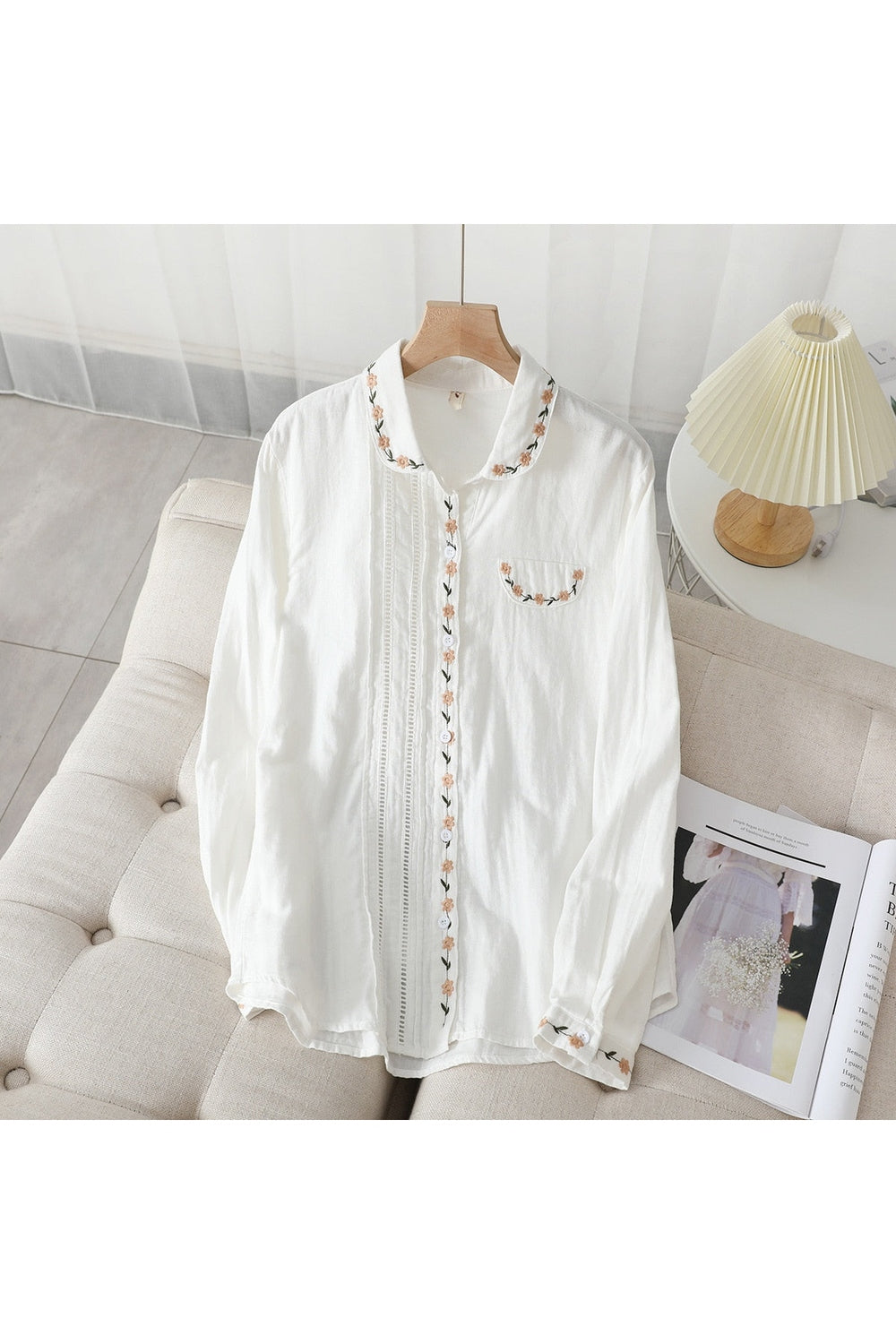 Cottagecore Floral Embroidery Lapel Shirt cottagecoreclothes
